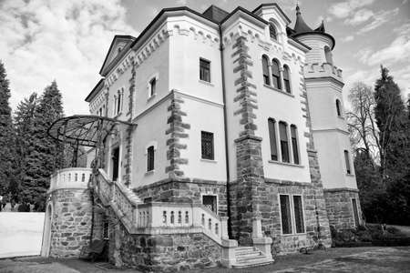 Levico Terme, Italy - December 4, 2016: Villa Paradiso in Art Nouveau style in the secular park of the Habsburgs.のeditorial素材