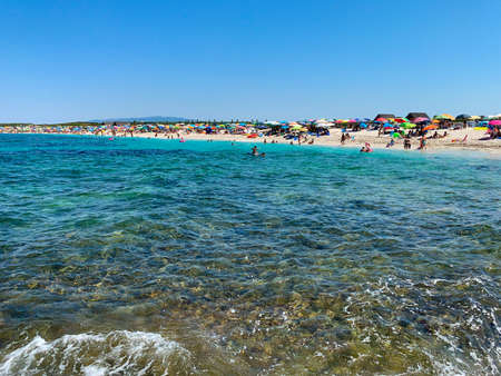 Villasimius, Italy - August 14, 2017: Transparent and turquoise sea in Villasimius. Sardinia, Italy.のeditorial素材