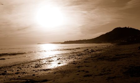Golden sunset on the beachの写真素材