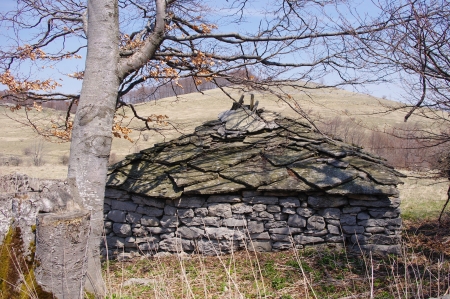 Old summer house of a shepherd in mountain Stara planina, Bulgariaの写真素材