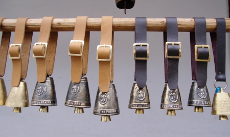 Souvenir bells with label Time for love" and  Time for schnapps, Bulgariaの写真素材