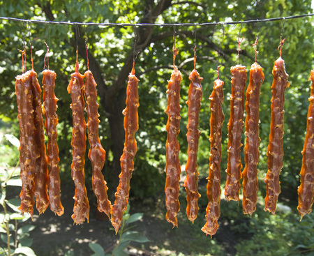 Churchkhela,  Sweet sujukh - nuts covered with grape juiceの写真素材