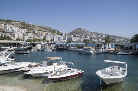 Town Saranda on Albanian Ionian Sea Coast near island Corfu and ancient city Butrint