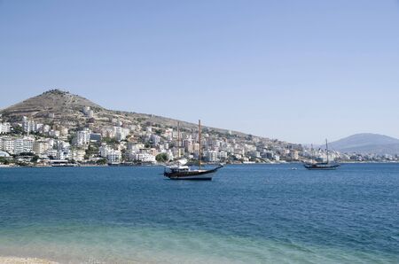 Town Saranda on Albanian Ionian Sea Coast near island Corfu and ancient city Butrint