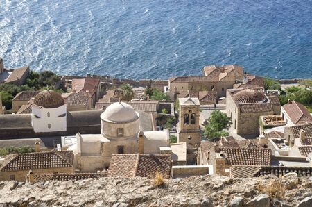 Top view of the ancient greek town Monemvasia in Peloponnese, Greece