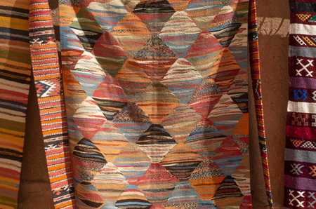 New colorful woolen Berber carpet in Morocco