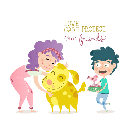 Love, care and protect our friendsのイラスト素材