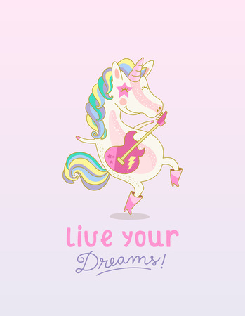 Guitar Unicorn Live Your Dreams. Rockstarのイラスト素材