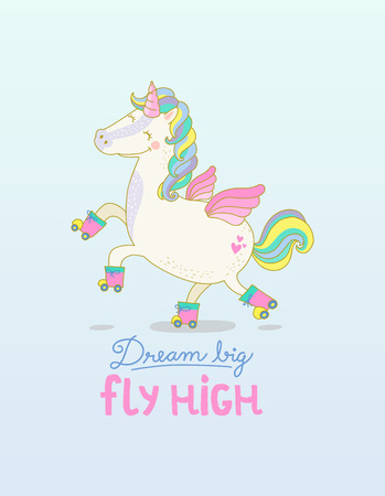 Roller skateboard Unicorn Dream Big Fly Highのイラスト素材