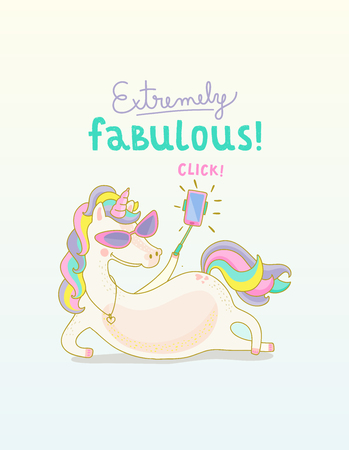 Unicorns Selfie Wand. Extremely Fabulous. Photo clickのイラスト素材