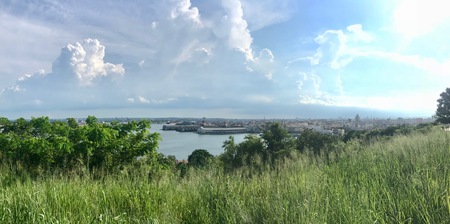 Beautiful stunning La Habana cityscape (Cuba, Caribbean island) taken from the Christ of Havana statue on a sunny summer dayの写真素材