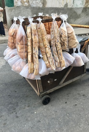 Street vendor cart in Havana (La Habana), the capital of the Caribbean island of Cuba, selling bread and cookies in the local neighborhoodsのeditorial素材
