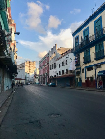 Scenic panoramic view in the morning sunrise over the roofs of Havana (Habana) city, capital of the Caribbean island of Cuba with a vintage latin downtown neighborhoodのeditorial素材