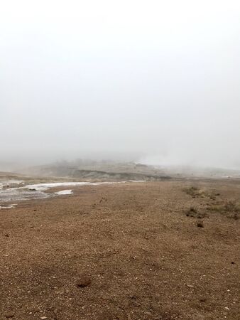 Haukadalur, the home of some of the most famous sights in Iceland: the geysers and other geothermal features which have been developed on the Laugarfjall rhyolitic dome.の写真素材