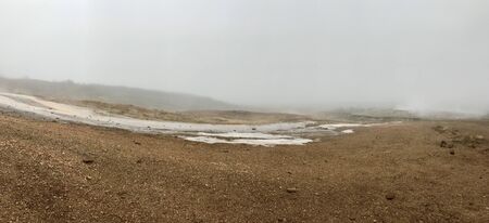Haukadalur, the home of some of the most famous sights in Iceland: the geysers and other geothermal features which have been developed on the Laugarfjall rhyolitic dome.の写真素材