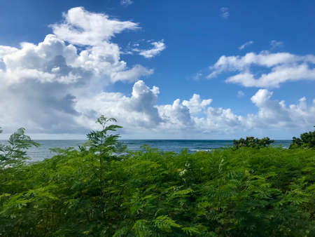Dreamlike scenery of the Caribbean sea at Playa Ancon in Cuba: Hidden travel destination with blue sky and a coastline with a white sandy beachの写真素材