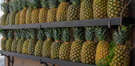 Pineapples at a market in Portugalの写真素材