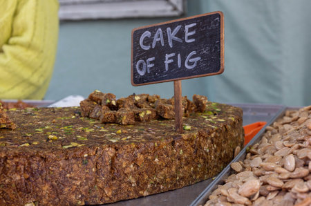 Fresh fig cake at a market in Portugal.の写真素材