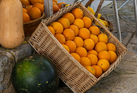 Oranges at a small market in Spain.の写真素材