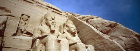 Abu Simbel Temple  Pharaoh Ramses II and his wife Nefertarisの写真素材