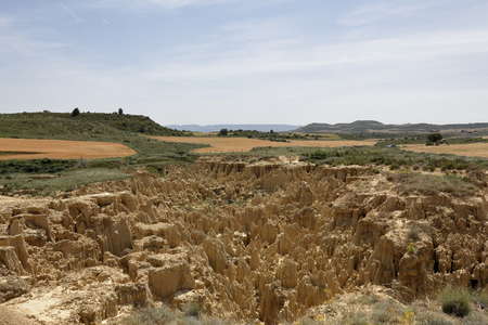 Aguarales, a kastic geological formation in the Aragon region in Spainの写真素材