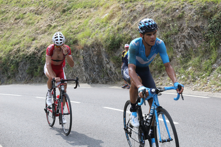 Soulan, France - July 25, 2018: Andrey Amador cyclist climbing during the Tour de France 17th stage in Soulanのeditorial素材