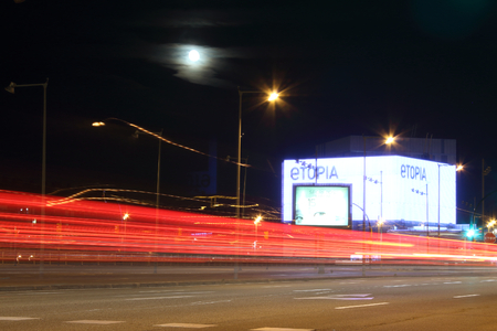 Zaragoza, Spain - September 27, 2018: Long exposure  red light trails of position and stop rear lamps during night, in Zaragoza Delicias train station, Spainのeditorial素材
