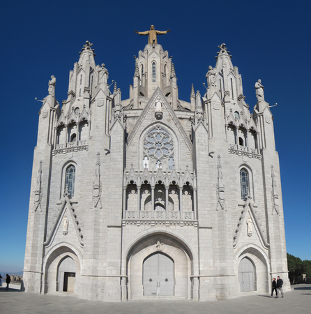 Barcelona, Spain - January 01, 2017: A wide angel panorama of the neo-Romanesque, neo-bizantine, neo-romanesque, neo-Gothic Expiatory Church of the Sacred Heart of Jesus, Barcelona, Spainのeditorial素材