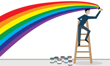 Illustration  vector  of a man is painting a rainbow on the wall のイラスト素材