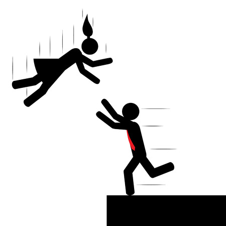 Illustration  vector  of a woman that is falling and a man is trying to save her のイラスト素材