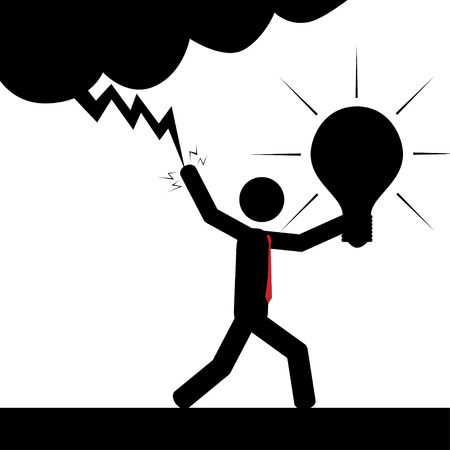 Vector   illustration A man is using lighting to turn on a light bulb のイラスト素材