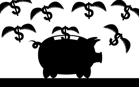 Vector   illustration of a piggy bank and flying dollars のイラスト素材