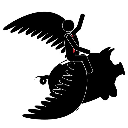 Vector   illustration of a man that is on a flying piggy bank のイラスト素材