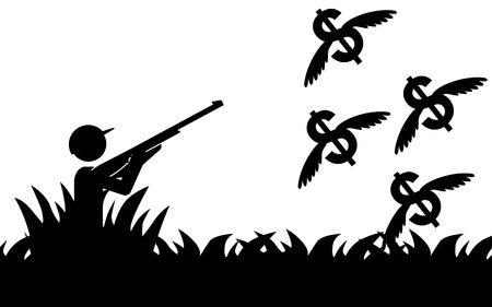 Vector   illustration of a man that is hunting flying dollars のイラスト素材