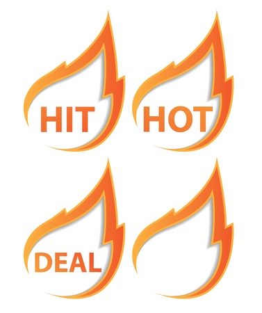 Stickers sale, new, hot, fit signsの写真素材