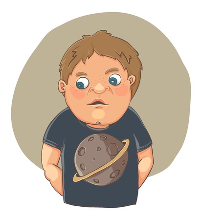 Cartoon boy ashamed in cute t-shirtのイラスト素材