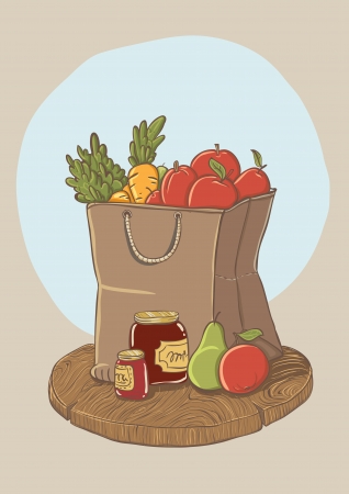 shopping bag with fruits and vegetables - vector illustrationのイラスト素材