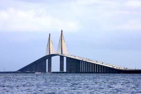 Sunshine Skyway Bridge  in Florida's Tampa Bayの写真素材
