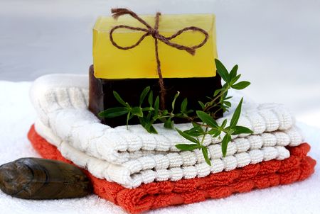 Natural handmade soap on a towel
