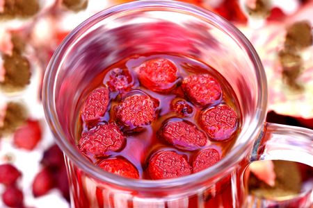 Cup of fresh herbal rosahips tea の写真素材