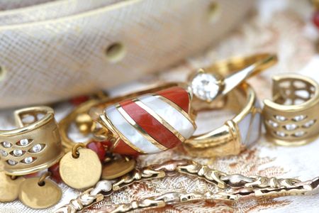 Set of golden jewerlyの写真素材