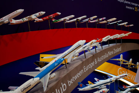 Changi, Singapore - Feb 6,2010 : Variety of aircraft airline show models in Singapore Air Show 2010のeditorial素材