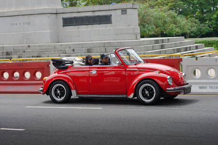 Raffles Landing Site, Singapore - July 27, 2008 : Vintage Volkswagen cabriolet owner drive show in Vintage Car Grand Prix & Concours at Raffles, Singaporeのeditorial素材