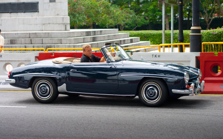Raffles Landing Site, Singapore - July 27, 2008 : Vintage Mercedes-Benz owner drive show in Vintage...