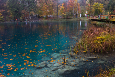 Crystal clear lake of Blausee Switzerland