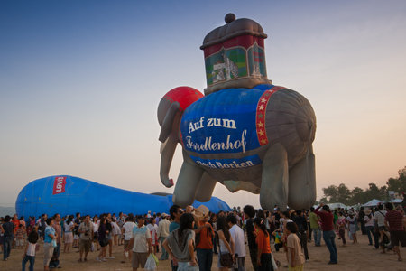 Balloons prepare to fly in the evening in hot air Thailand International Balloon Festival 2009のeditorial素材