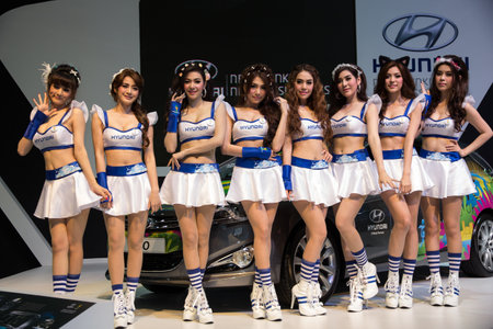 Bangkok, Thailand - March 28, 2014: Unidentified female presenters of Hyundai car in Bangkok Motor Show 2014のeditorial素材