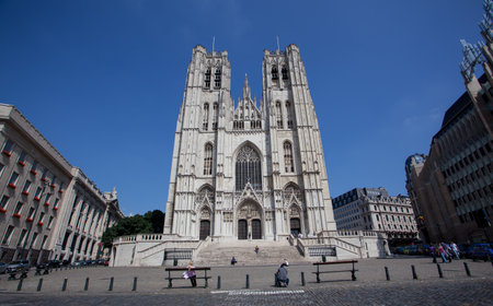 Brussels, Belgium - June 18, 2011: The gothic cathedral of St. Michael and St. Gudula in Brusselsのeditorial素材