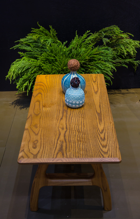 Wooden table in coffee shopの写真素材