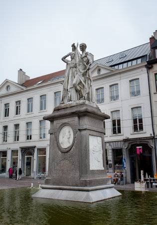 Ghent, Belgium - June 26, 2011: Statue of Jan Frans Willems in Ghentのeditorial素材